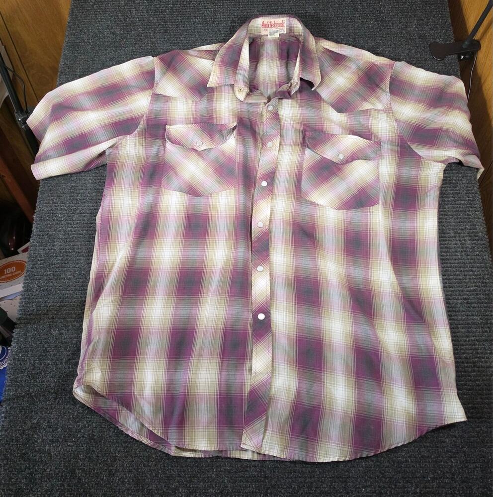 Saddlebrook Purple Plaid Pearl Snap Western Shirt XL
